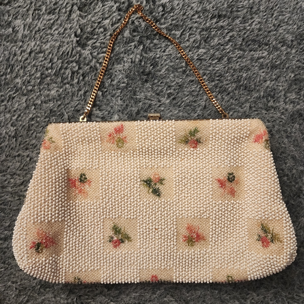 Vintage Floral Beaded Handbag cottagecore grannycore petite bead - Picture 4 of 13